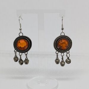 Boho Silver Orange Dangle Earrings Gypsy Bohemian